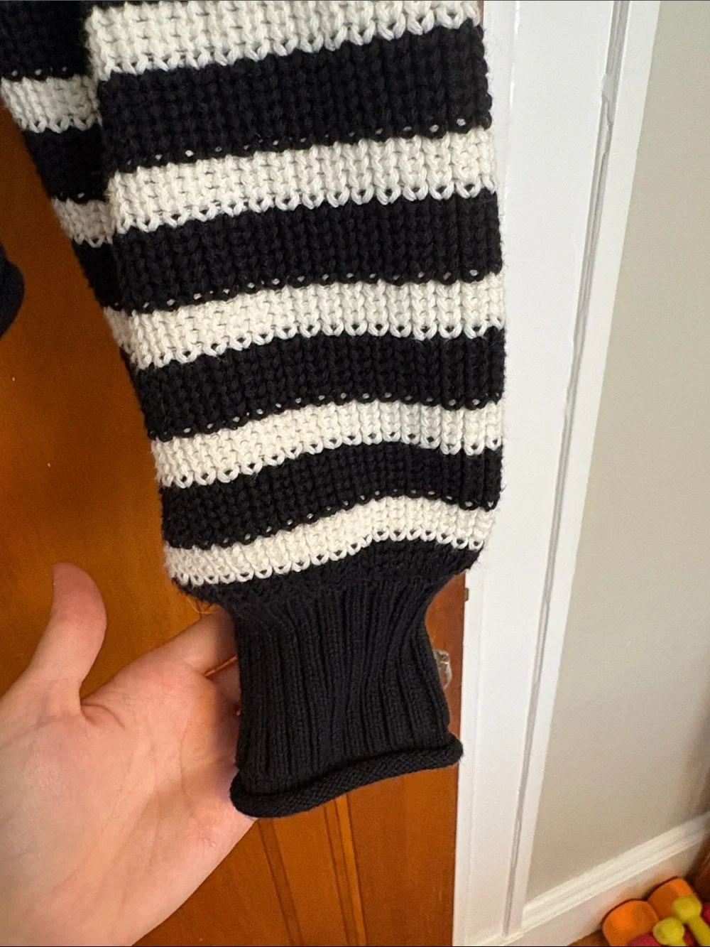 J. Crew Black & White Striped Cowl-Snap Sweater
